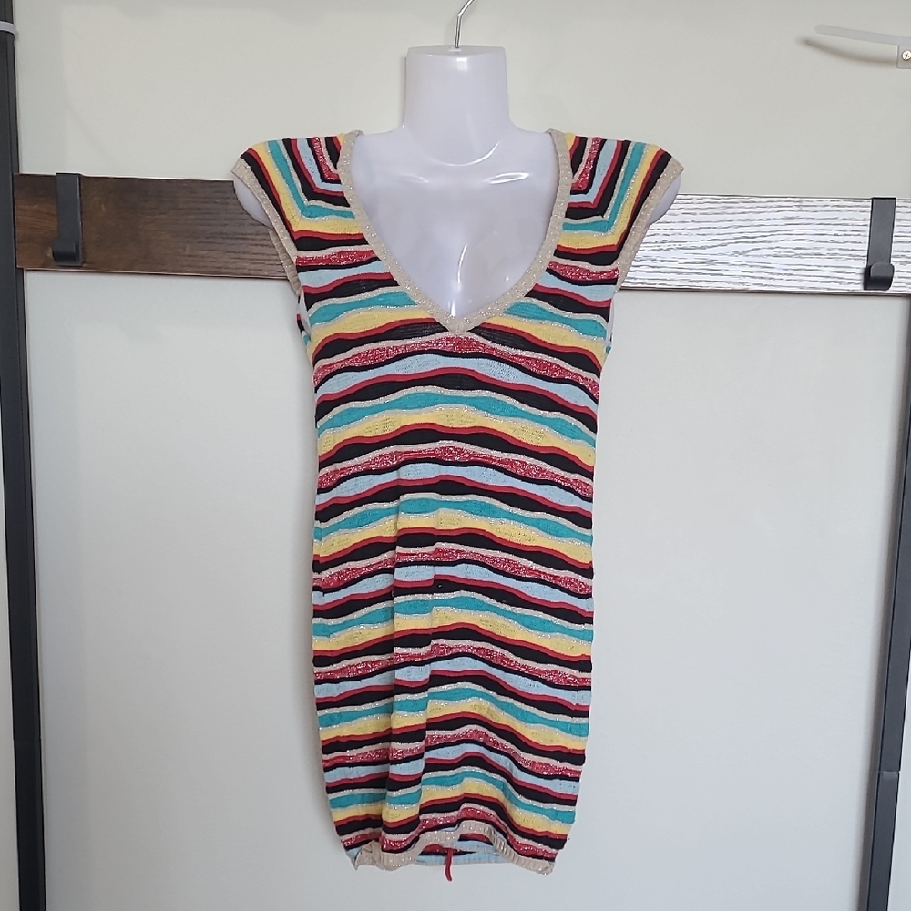 Buffalo David Bitton Multicolor Open Laced Back Shimmer Y2K Knit Top
